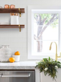 White glass backsplash tile white kitchen