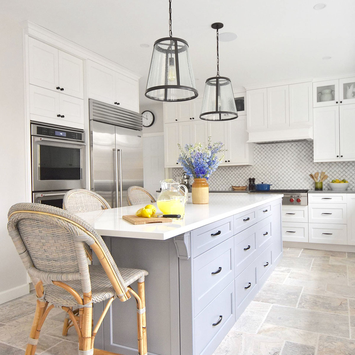 modern kitchen flower marble backsplash tile