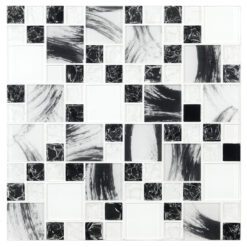 Black White Glass Mosaic Backsplash Tile BA64002