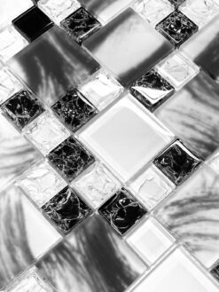 Black White Glass Mosaic Backsplash Tile BA64002