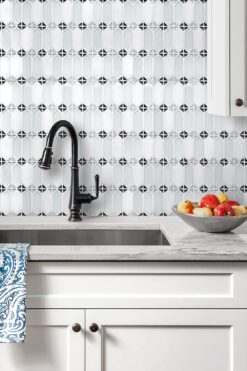 Gray White Marble Countertop White Cabinet Glass Backsplash Tile