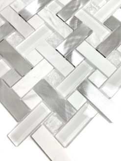 Modern White Metal Marble Glass Backsplash Tile BA1215