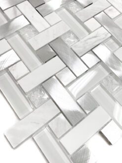 Modern White Metal Marble Glass Backsplash Tile BA1215