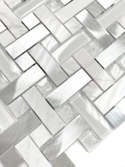 Modern White Metal Marble Glass Backsplash Tile BA1215