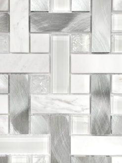 Modern White Metal Marble Glass Backsplash Tile BA1215