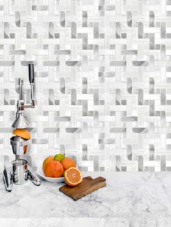 Modern White Metal Marble Glass Backsplash Tile BA1215