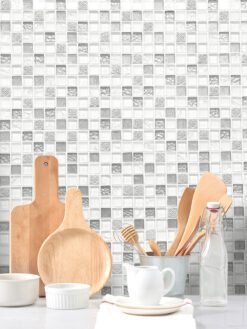 White Silver Mosaic Backsplash Tile 1 BA1206