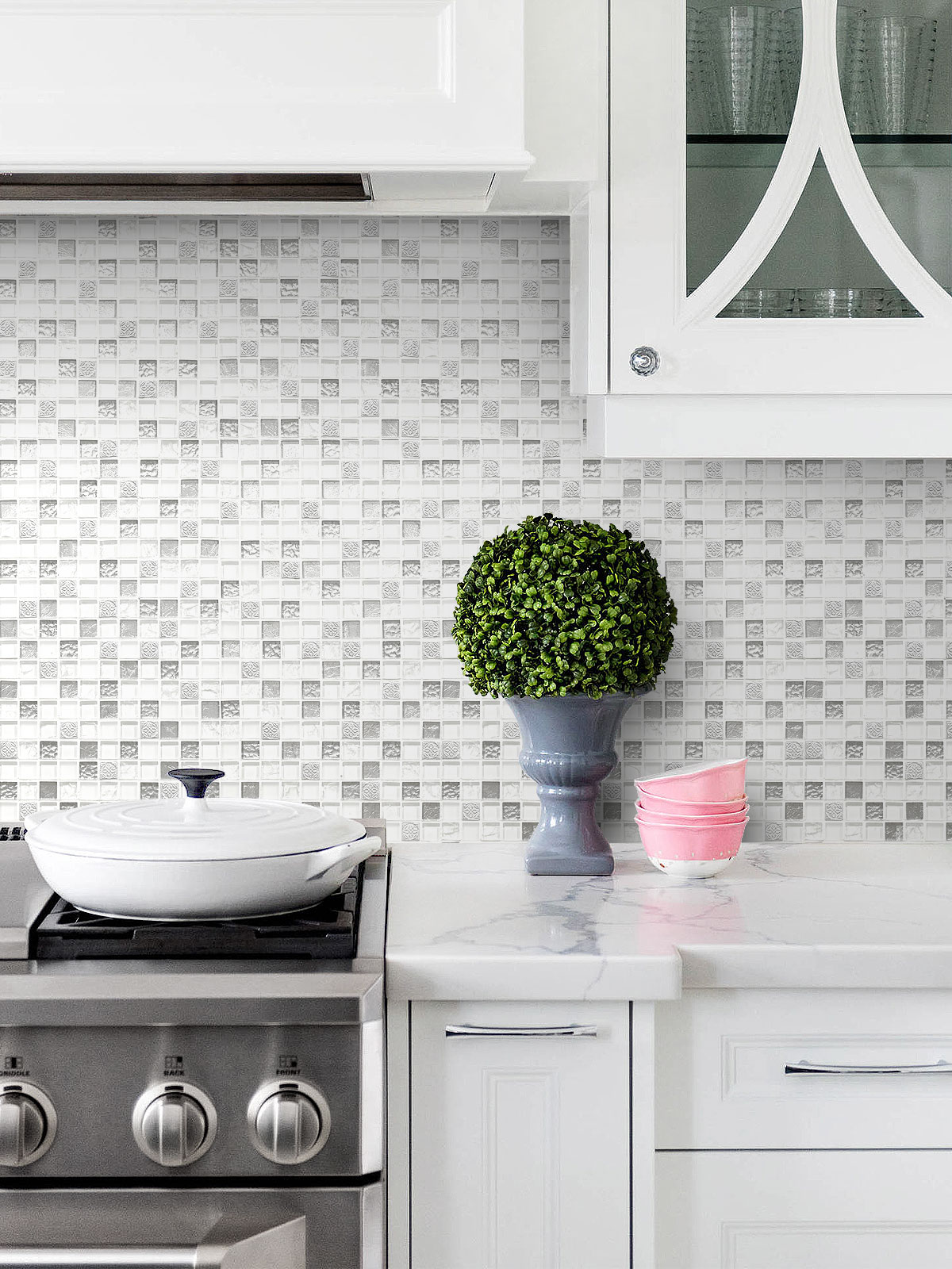 White Silver Mosaic Backsplash Tile 3 BA1206