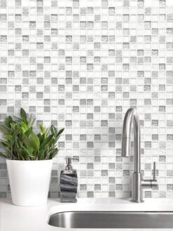 White Silver Mosaic Backsplash Tile BA1206