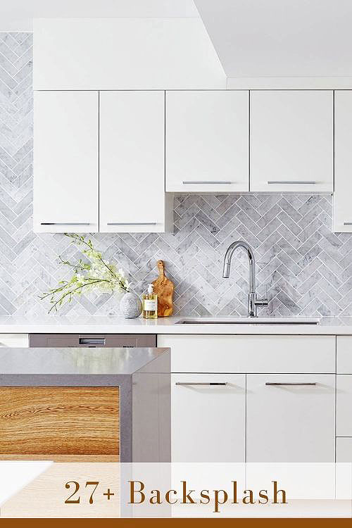 marble herringbone backsplash
