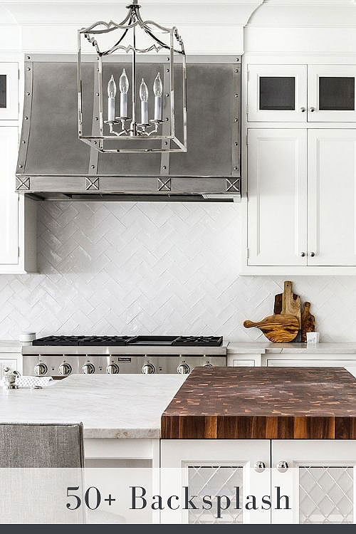 white herringbone backsplash ideas