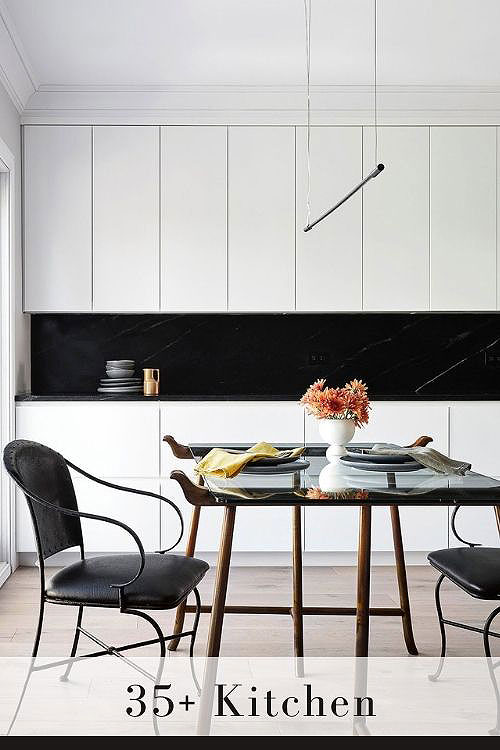 White Cabinets with Black Backsplash