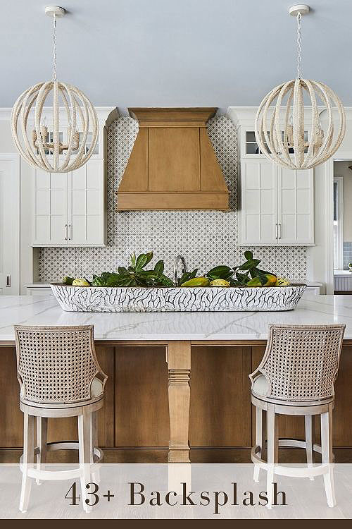Mosaic Tile Backsplash with White Cabinets