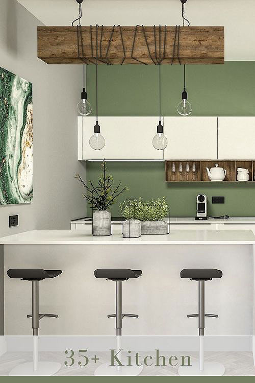 White Cabinets with Green Backsplash