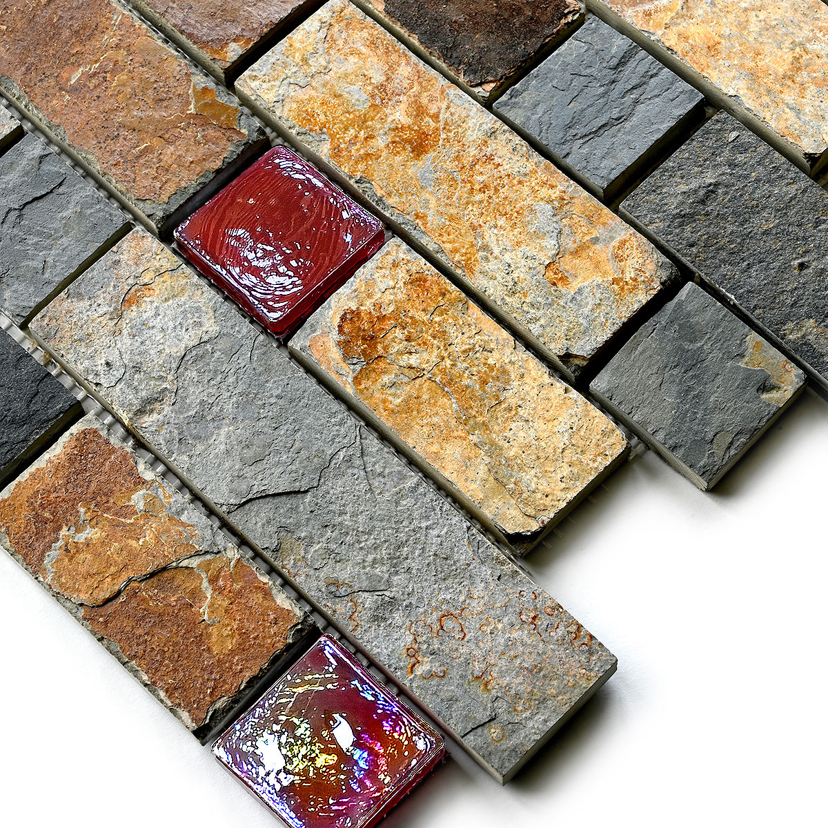 Rustic Brown Slate Burgundy Glass Backslash 6