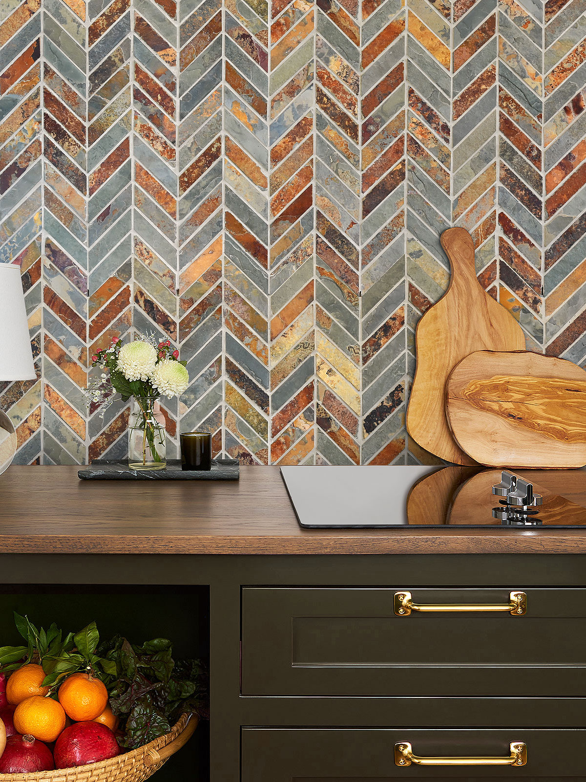 Brown Cabinet Rusty Chevron Slate Wall Tile BA1065