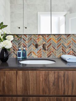 Brown Vanity Black Countertop Chevron Slate Mosaic Tile BA1065