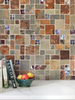 Burgundy glass and slate mosaic backsplash tile BA1027