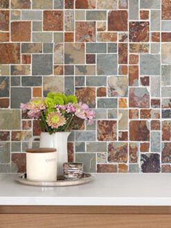 Rustic rusty brown slate stone mosaic tile backsplash BA1064