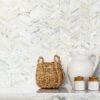 Warm Gold White Gray Chevron Mosaic Backsplash Tile BA6312