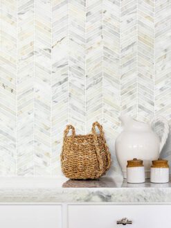 Warm Gold White Gray Chevron Mosaic Backsplash Tile BA6312