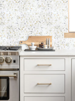 White Cabinet with Cube Calacatta Gold Mosaic Tile BA7007