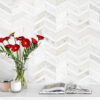 White Gray Gold Chevron Marble Mosaic Backsplash Tile BA6311