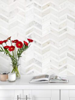 White Gray Gold Chevron Marble Mosaic Backsplash Tile BA6311