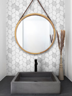 Black Bathroom Vanity with Marble Leaf Mosaic Tile BA6316