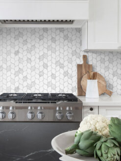 Black Countertop with Marble Leaf Backsplash Tile BA6316