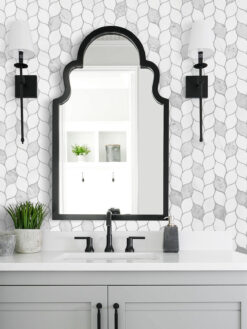 Gray Bathroom Vanity with Marble Leaf Mosaic Tile BA6316