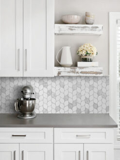 Gray Countertop with Marble Leaf Backsplash Tile BA6316