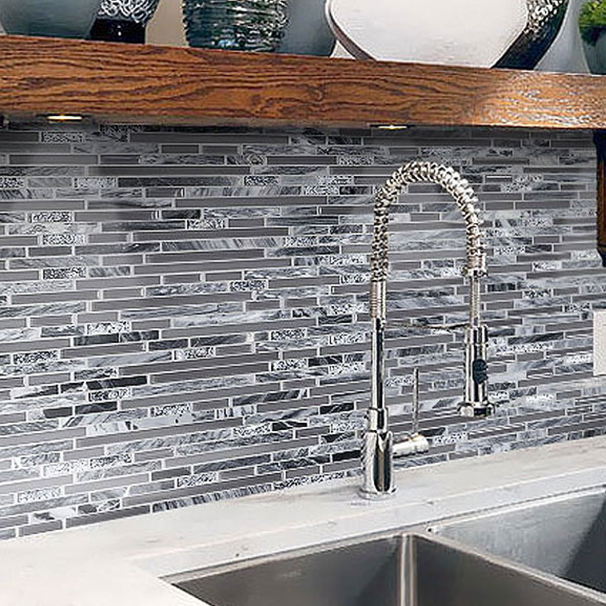 Dark Gray Marble Glass Mosaic Tile BA1037 2