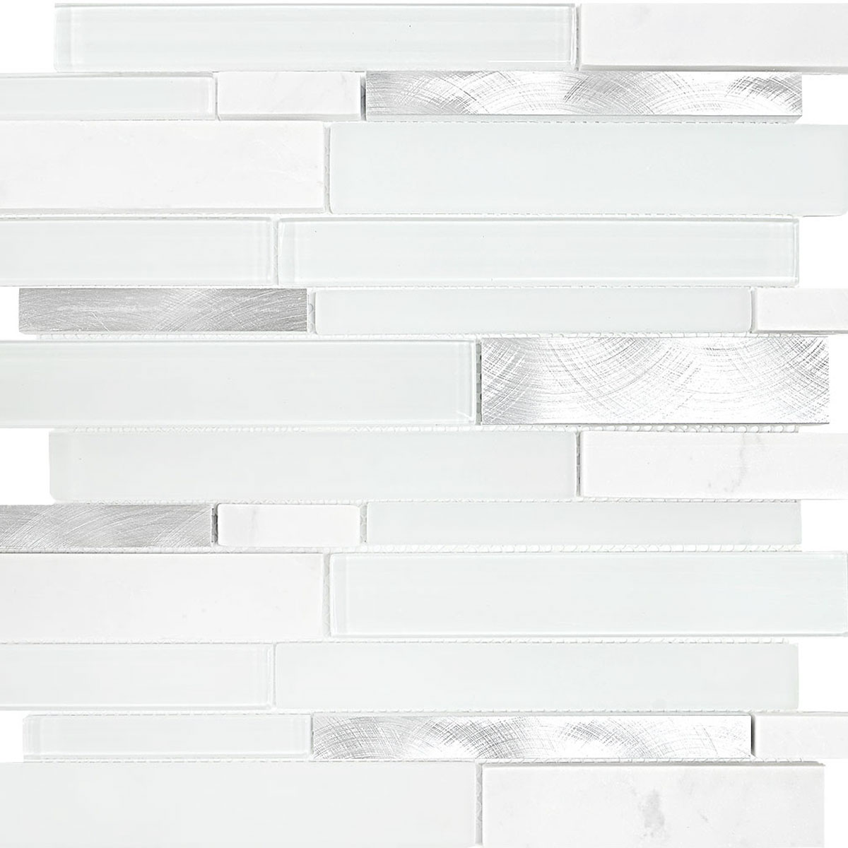 White Subway Marble Glass Metal Mosaic Tile BA62032