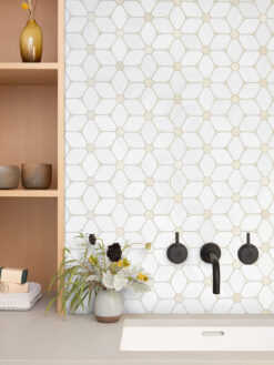 Beige Vanity with Flower Marble Backsplash Tile BA6310