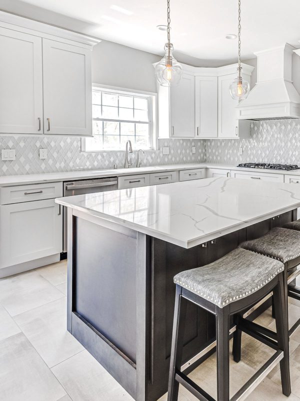 Brown Kitchen Island Modern Kitchen White Mosaic Tile Glass And Marble BA62046