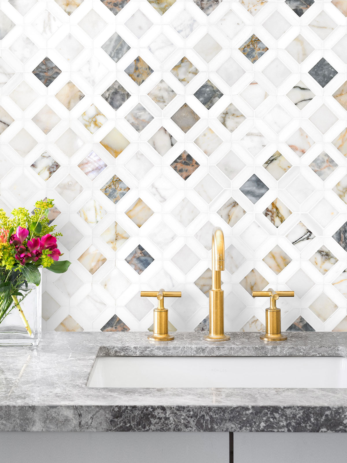 Multi Color Marble Diamond Backsplash Tile BA6313 2