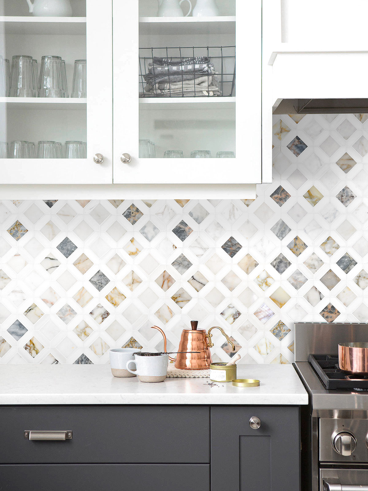 Multi Color Marble Diamond Backsplash Tile BA6313 4