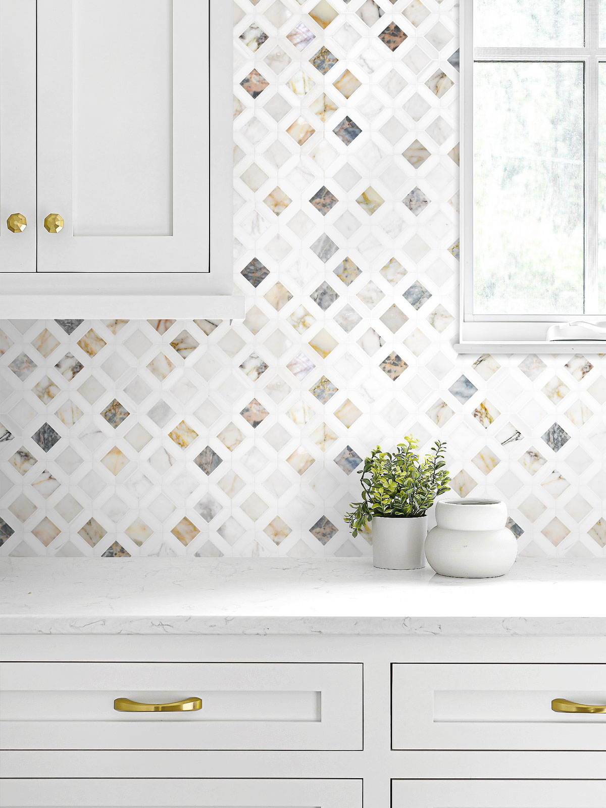 Multi Color Marble Diamond Backsplash Tile BA6313 6