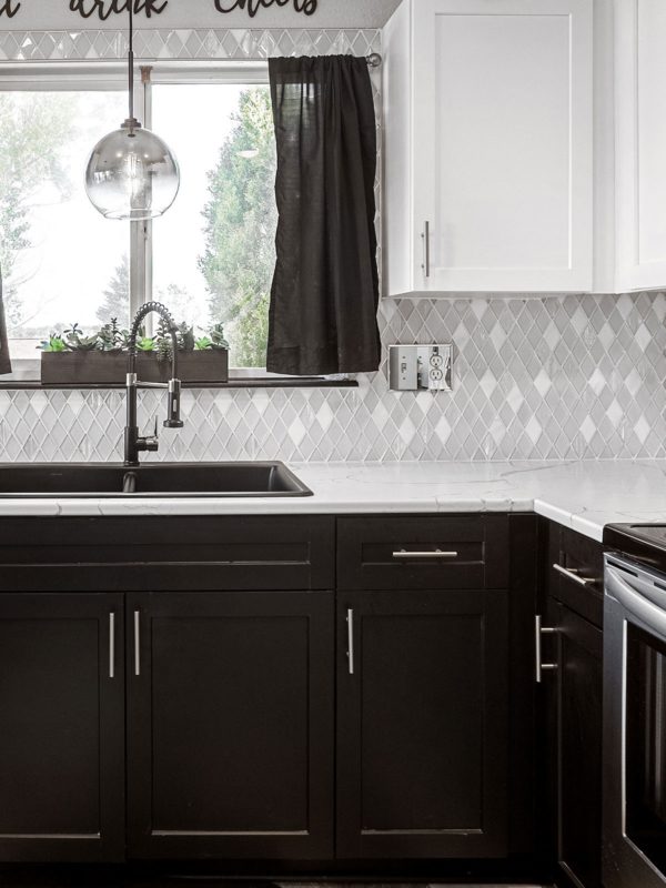 Two Tones Espresso And White Cabinet White Elegant Backsplash Tile BA62046