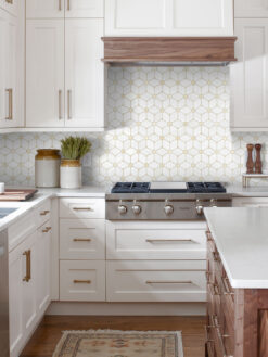White Brown Kitchen with Flower Marble Backsplash Tile BA6310