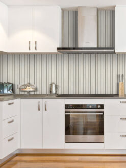 Dark Countertop with Modern Beige Backsplash Tile