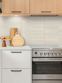 Modern Beige Backsplash Tile with Light Brown Cabinet