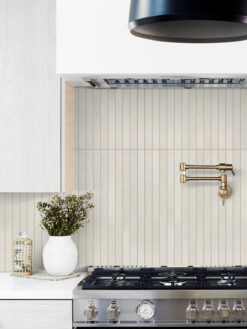 Modern Cabinets with Modern Beige Backsplash Tile