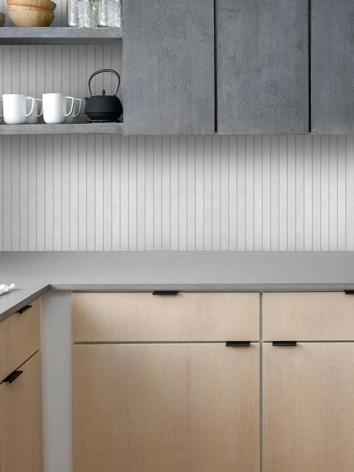 Two Tones Cabinet Brown Gray With Long Modern Mosaic Tile BA4502