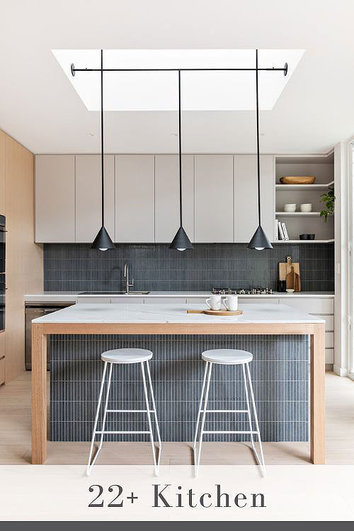 White Kitchen with Dark Backsplash