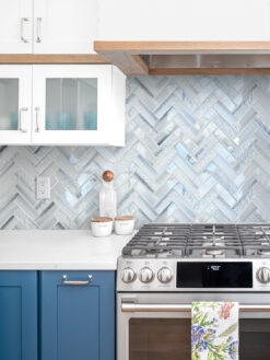 Blue Cabinet Blue Glass Herringbone Backsplash Tile BA5507