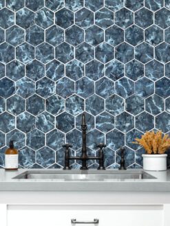 Blue Hexagon Glass Mosaic Backsplash Tile BA5501