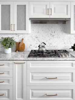 Gray Countertop White Cabinet White Hexagon Glass Backsplash Tile BA5509