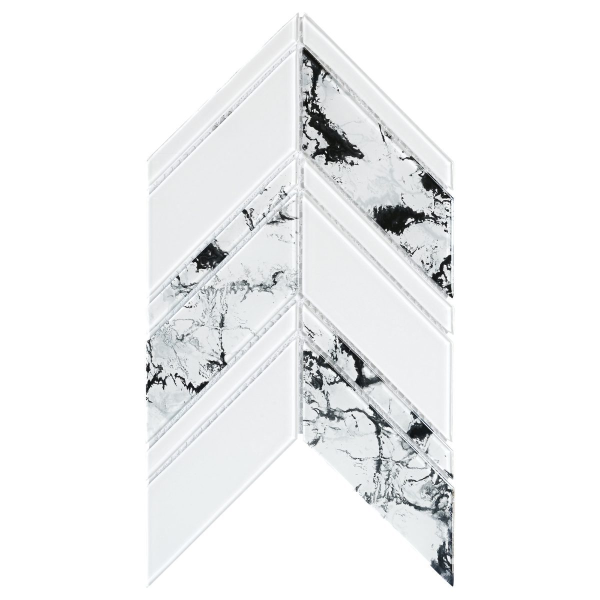 White Chevron Marble Look Glass Mosaic Backsplash Tile BA5506 1